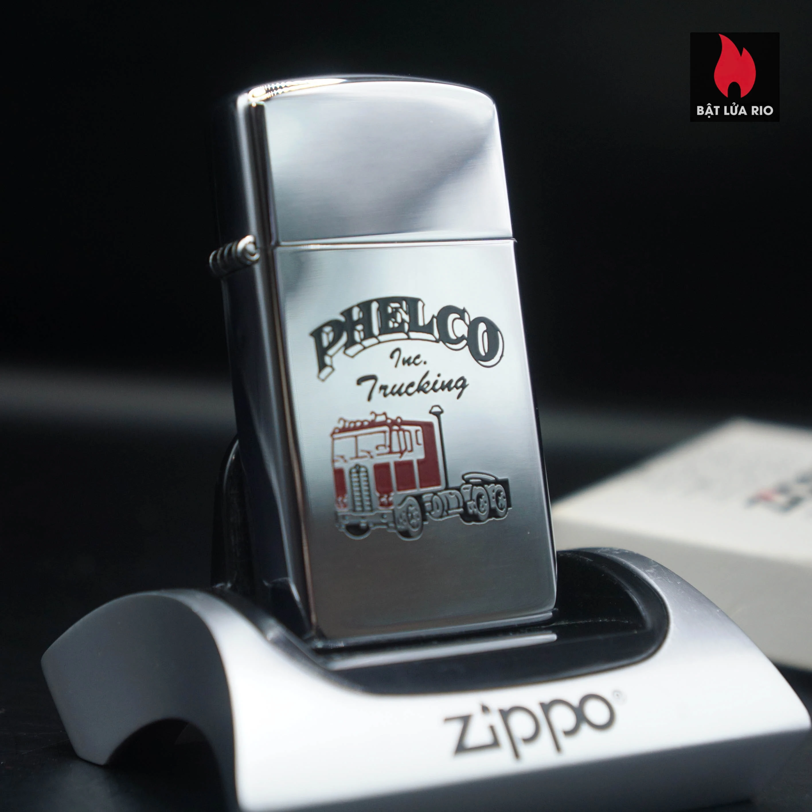 Zippo Slim Xưa 1983 – Zippo High Polished Chrome – Phelco Inc. Trucking – Công Ty Vận Tải